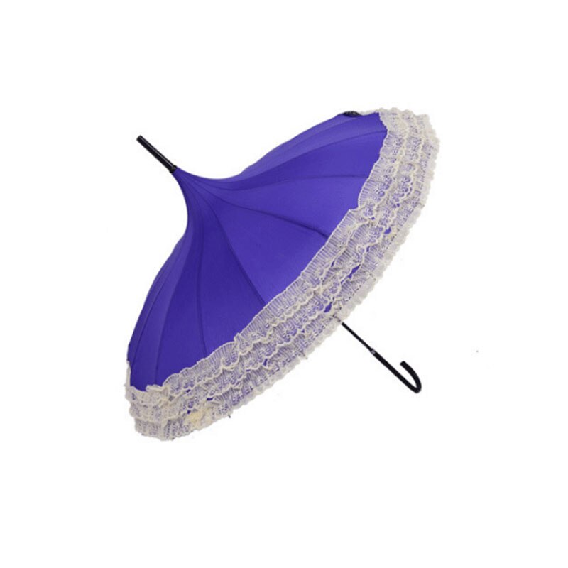 Princess Lace Pagoda Umbrellas For Straight Bar Semi Automatic Long Handle Hook Rain Gear Lady Sunshade Unbrellas Women Parasol: Purple