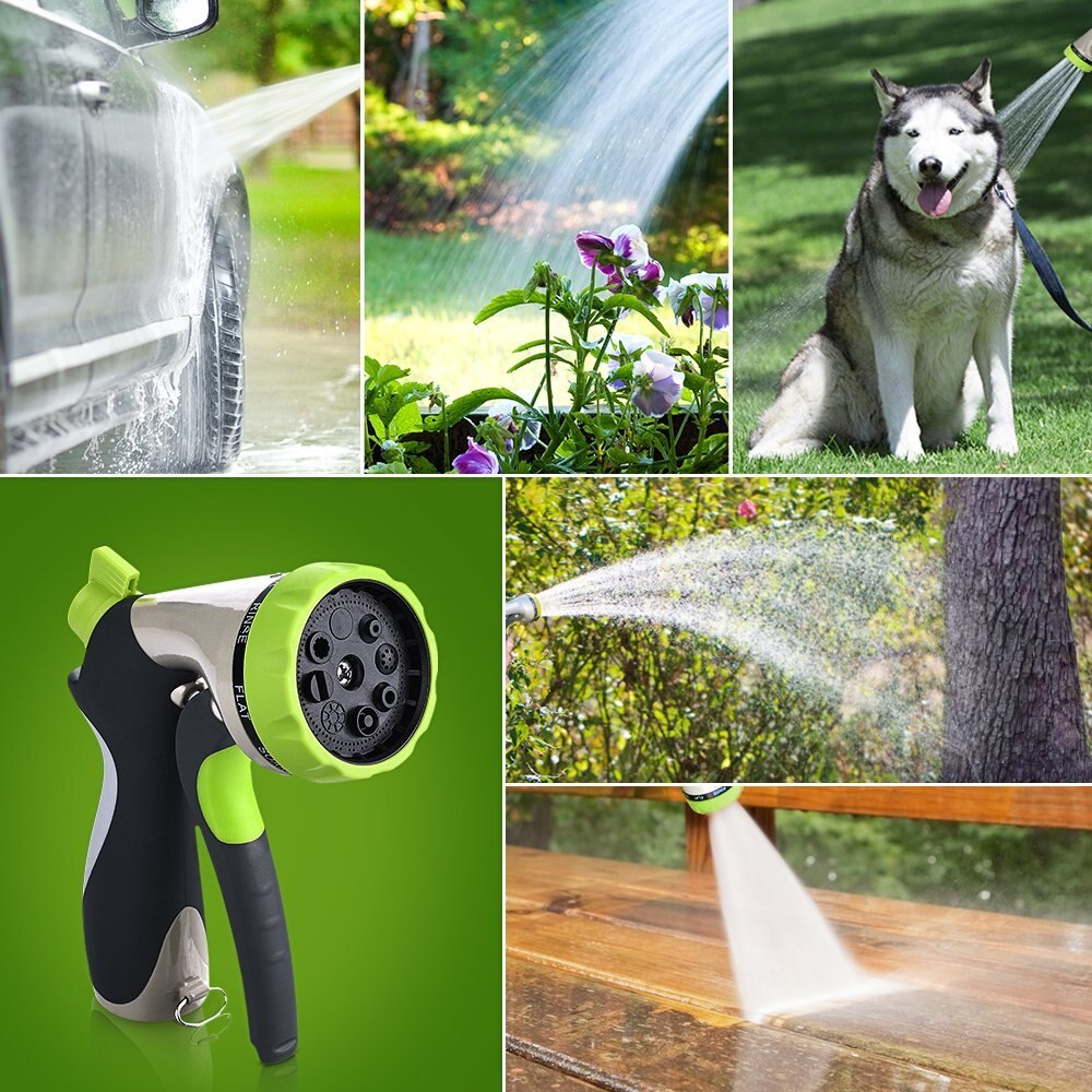 NO LEAK GARDEN HOSE NOZZLE -Heavy Duty, ALL Metal Water Sprayer for Powerful Watering - 8 spray modes