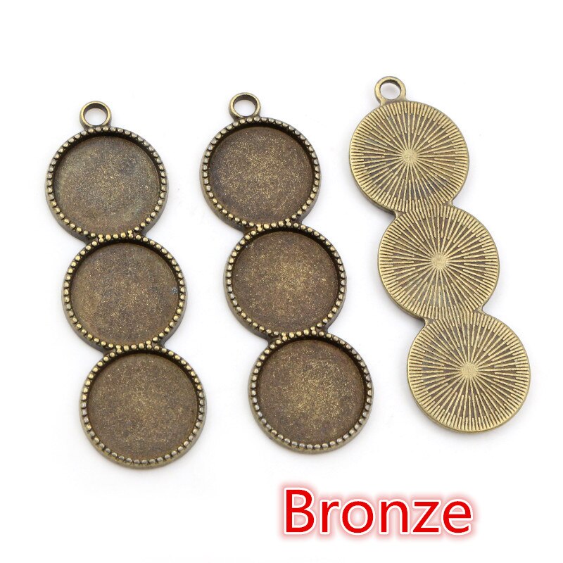 10 piezas 12mm tamaño interior tres camafeo cabujón Base en blanco bandejas colgantes bisel DIY COLLAR COLGANTE joyas hallazgos: Bronze