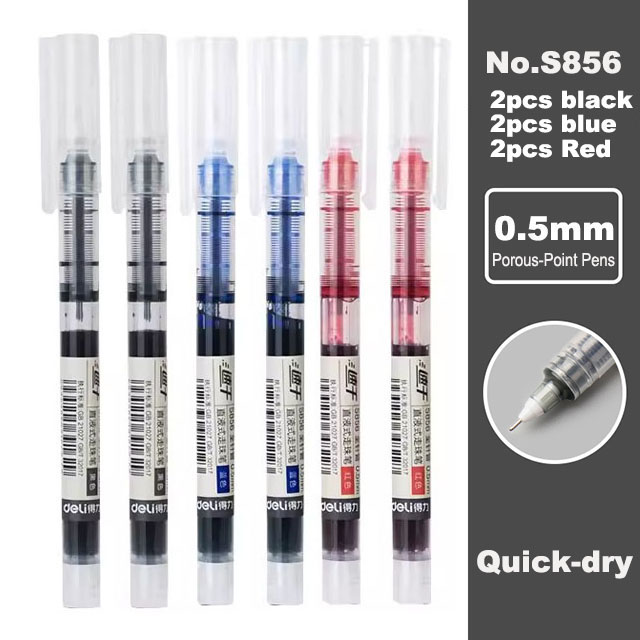 Deli-Juego de bolígrafos Rollerball, bolígrafos de Gel de tinta de secado rápido de 0,5mm, negro, azul y rojo, suministros de papelería, bolígrafo de firma de escritura para estudiantes, 6/10 Uds.: RED
