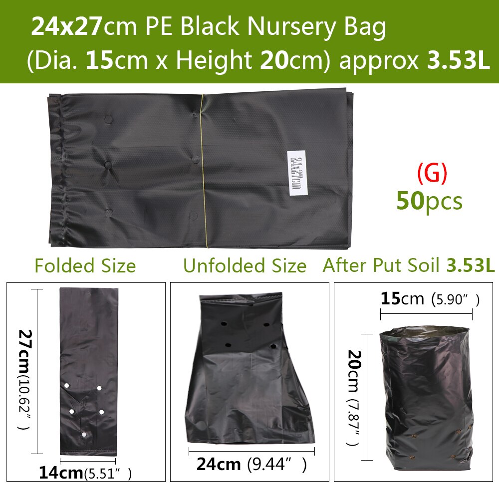 50PCSHDPE Black Grow Soil Bags Garden Agricultural Cultivation Pockets Seedling Breathable Permeable Anti-UV Pouch: G