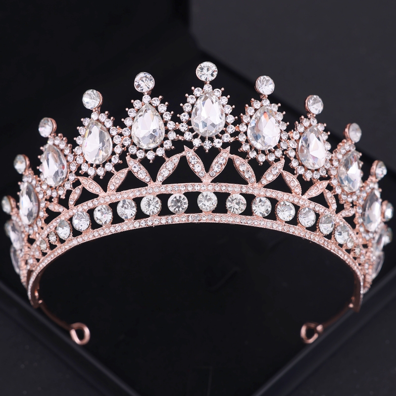 Roségouden Kristal Bruids Tiara 'S En Kronen Voor Vrouwen Bruid Strass Prom Diadeem Hoofdband Bruids Bruiloft Haaraccessoires Kroon: RED