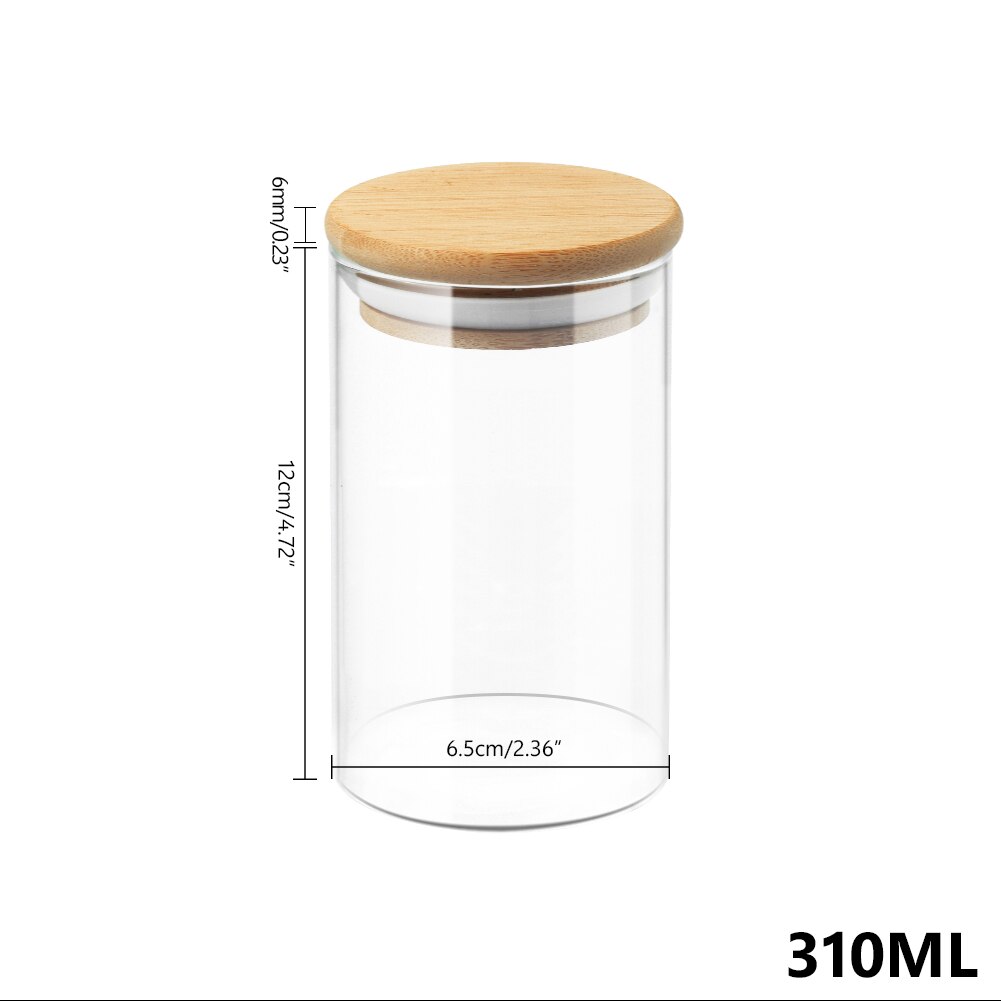 Afgesloten Glazen Pot Met Bamboe Deksel Bus Voedsel Opslag Keuken Flessen Container Voor Losse Thee Bean Suiker Zout Koffie: 310ml 6.5x12cm