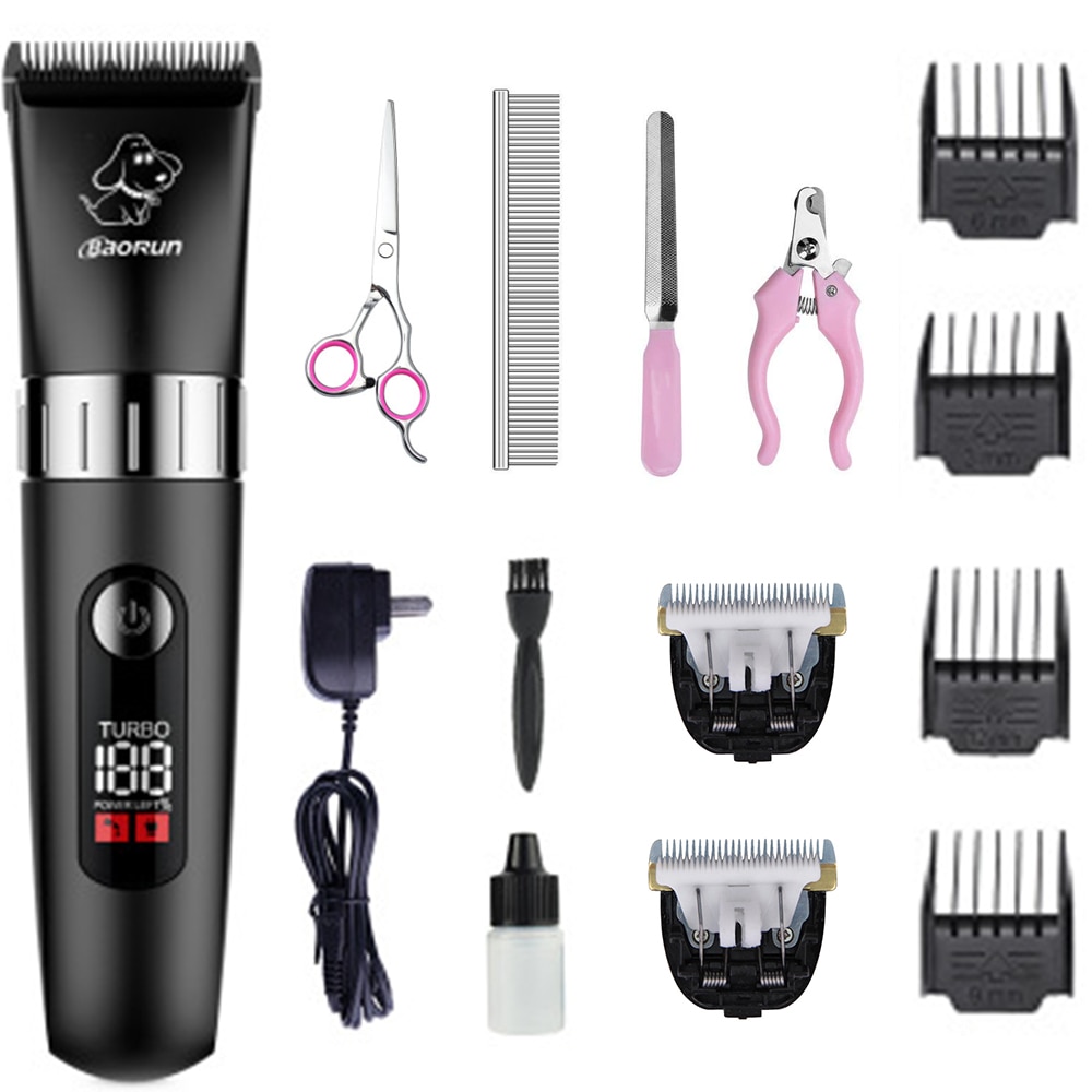 8W LCD Display Screen Waterproof Pet Hair Trimmer Animal Grooming Clippers Cat Cutter Machine Shaver Electric Scissor Clipper