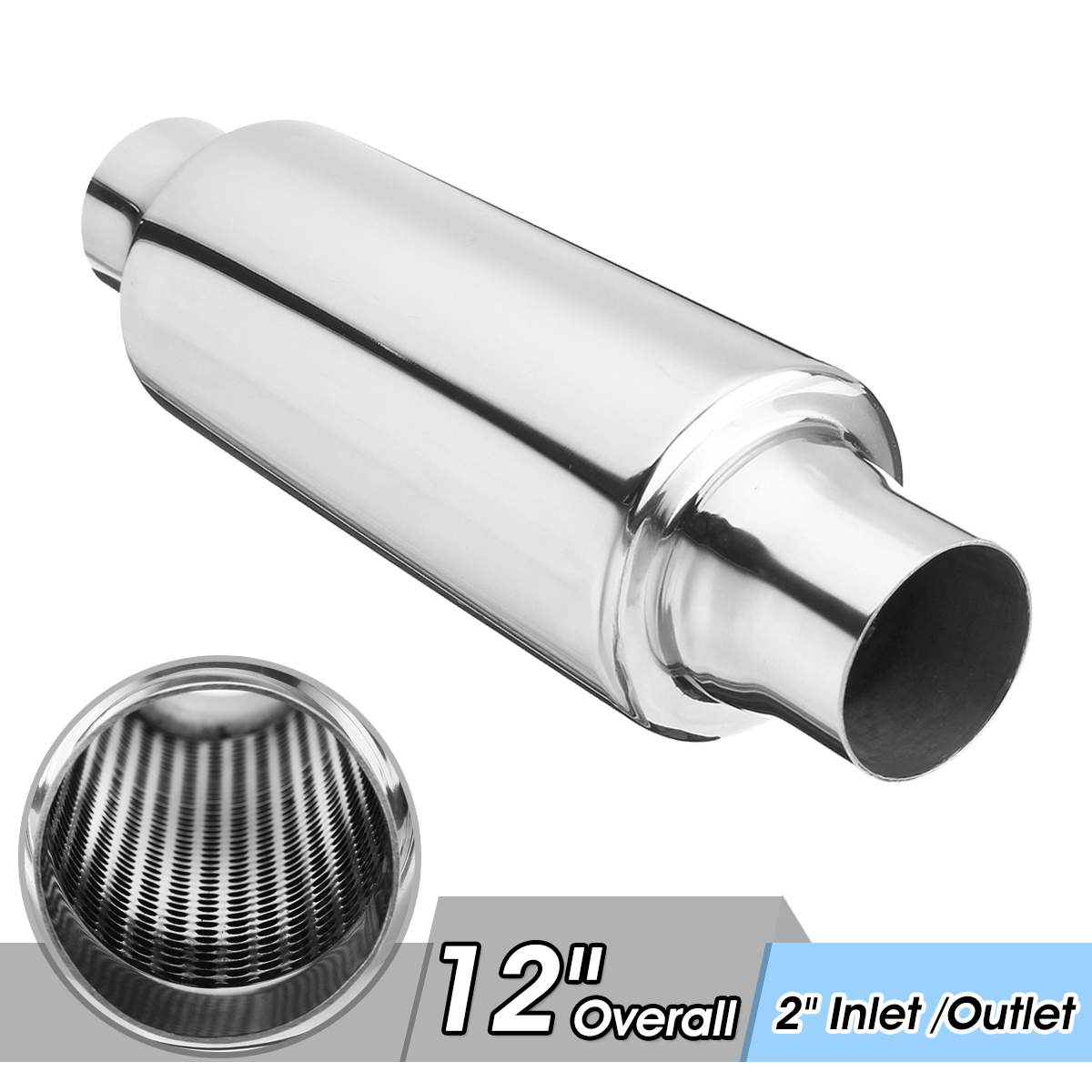 Universal Stainless Steel Car Exhaust Pipe Muffler Resonator 51mm Inlet/Outlet Exhaust Tip Tube Silencer