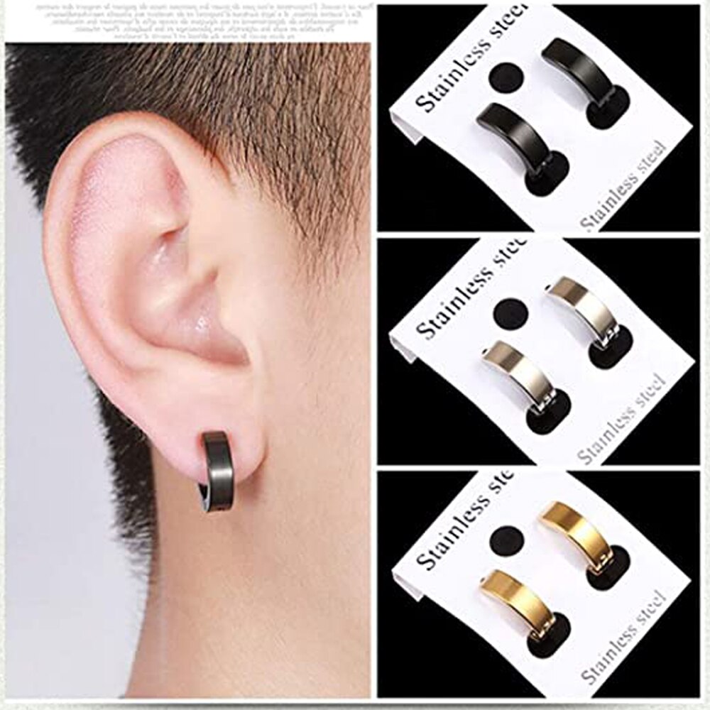 6 Style 316L Stainless Steel Dangle Round Cross Leaf Earring for Men Women Cool Punk Eboy Stud Earring Set
