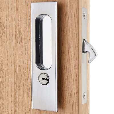 5 Styles Sliding Door Lock Interior Bathroom and Lavatory Lock Hook Invisible Move Door Lockset with keys: Silver