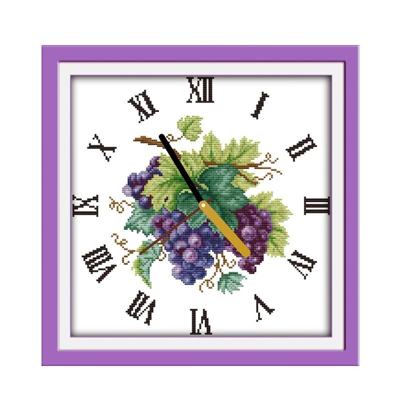 Orologio da parete viola con quadrante a punto croce kit 14ct 11ct contare stampa su tela orologio da parete cuciture ricamo cucito a mano fai-da-te