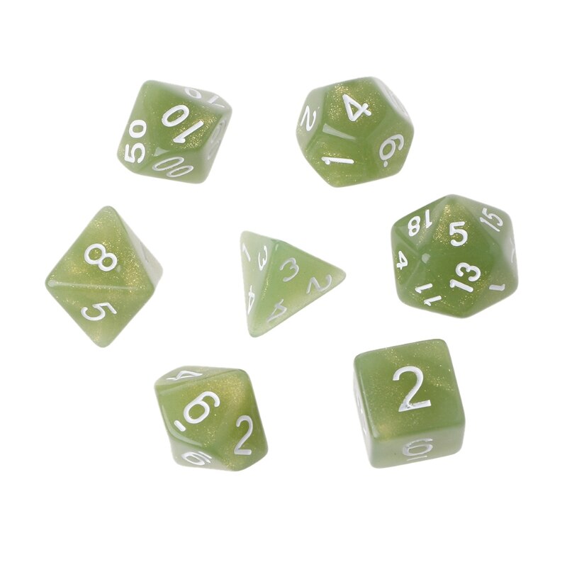 7 Stuks Flickering Polyhedrale Dobbelstenen Voor Dragon Pathfinder D20 D12 2xD10 D8 D6 D4: green