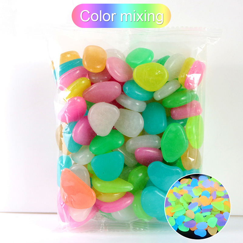 100 sztuk wystrój ogrodu świecące kamienie dekoracyjne fluorescencyjne kamyki skały świecące w ciemności chodniki ryba czołg wystrój ogrodu ation: MULTI