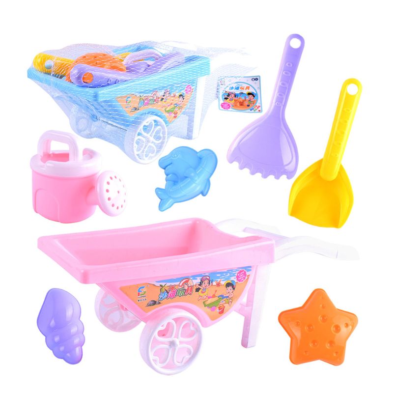 7 Pcs Outdoor Kruiwagen Strand Speelgoed Voor Kinderen Zomer Zand Speelgoed Voor Building Zand Castles Mallen