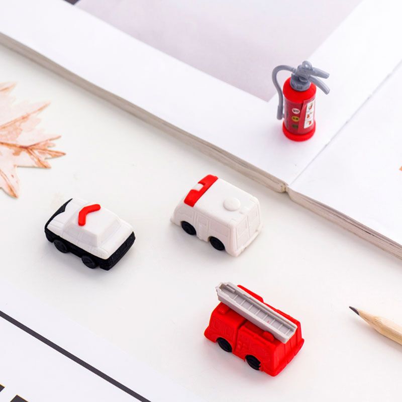 4 unids/set extintor de camión de bomberos goma borrador Kawaii papelería suministros escolares corrección estudiante niños