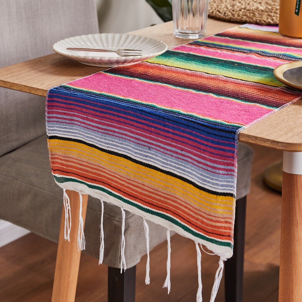 Regenbogen Tabelle Läufer Streifen Tabelle Läufer mit Quaste Mexikaner Tischdecke Pro Hochzeit Party Baumwolle Tischdecke Flagge 35x213cm: 150x200cm / Rose rot