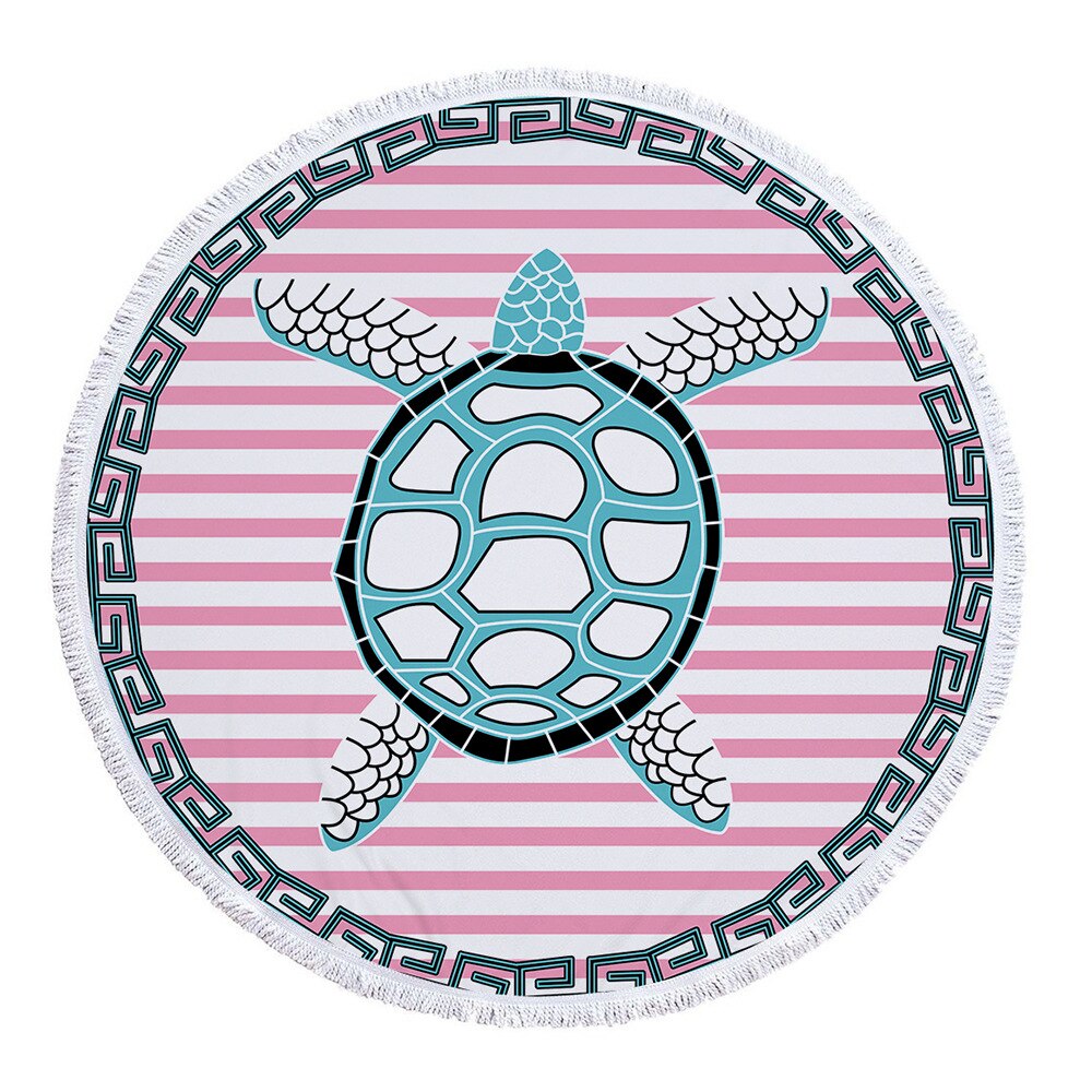 Serviette De Plage ronde en tissu éponge imprimé microfibre avec pompon, motif tortue, tête De mort et Mandala