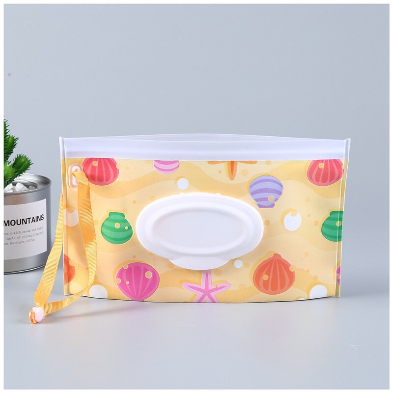 Portable Baby Wet Wipes Storage Bag Stroller Carrying Case Easy Carry Snap Strap Wipes Container Clamshell Cosmetic Pouch: Style 16