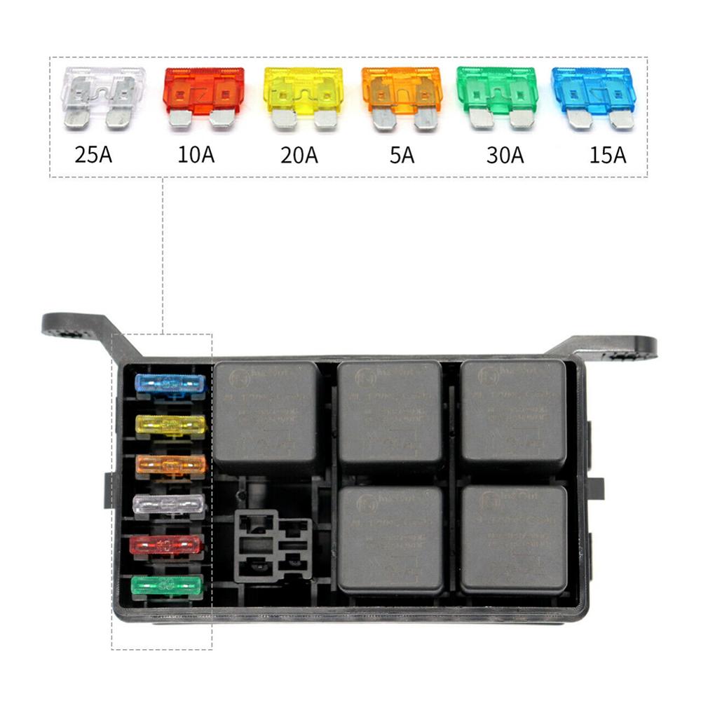 Universal 6 Way Fuse Box Relay 12V Fuse Box Holder ATC/ATO 6 Ways Blade Fuse Block Fuse Panel Box Car Accessories