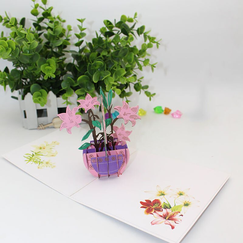 Lille frisk stil lykønskningskort udskæring papirskåret blomst potteplante lykønskningskort fødselsdagskort bryllup invationskort
