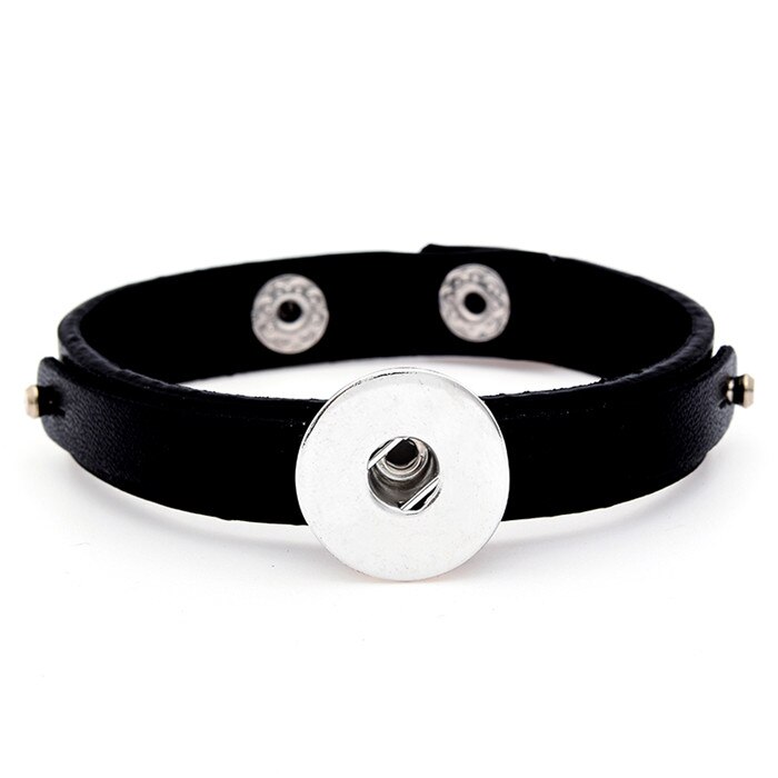 Mode SE0077 Eenvoudige Kleurrijke Leather Snap Armband 21Cm Fit 18Mm Snap Knoppen Sieraden: Black