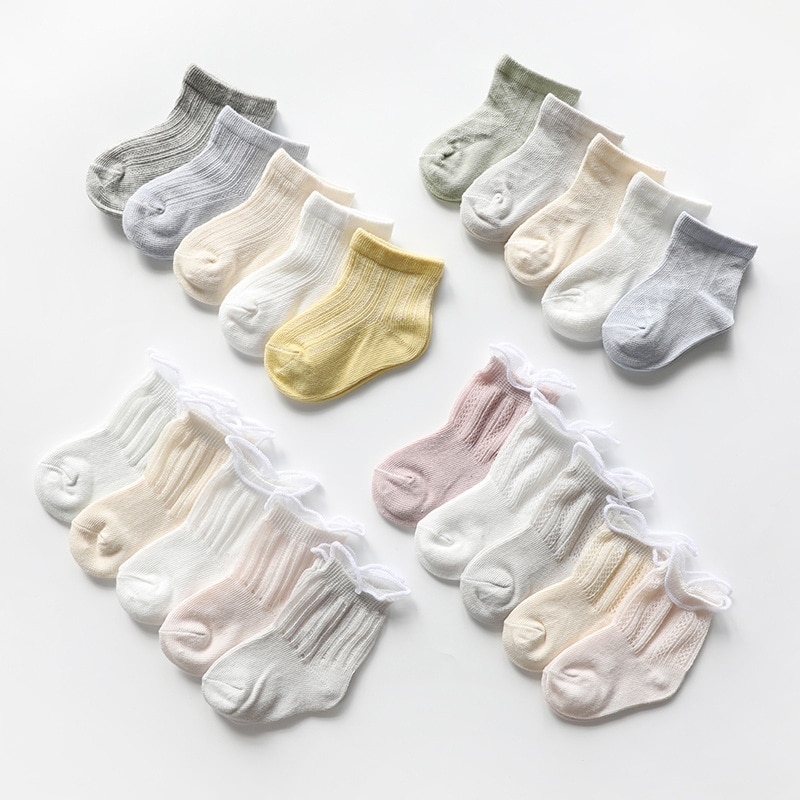 5 par babysokker sommer tynd toddler baby pige dreng sokker mesh åndbar blød nyfødte børn korte sokker sokken