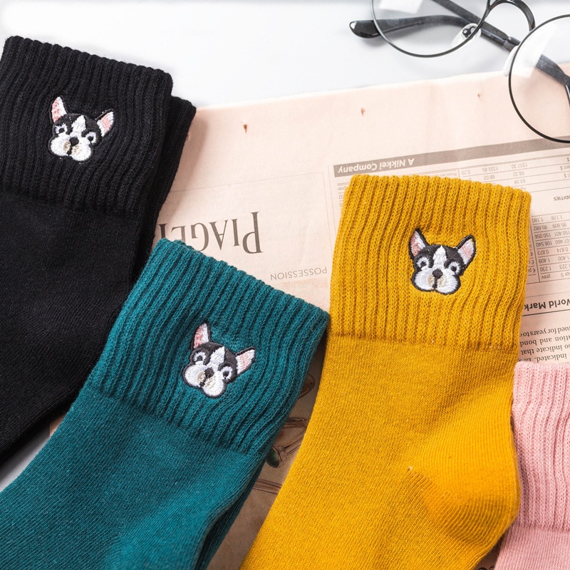 Color Thick And Warm Casual Socks Cartoon Animal Dog Socks Autumn And Winter Socks Womens Girls Woman Sox 1 Pair Kawaii Socks