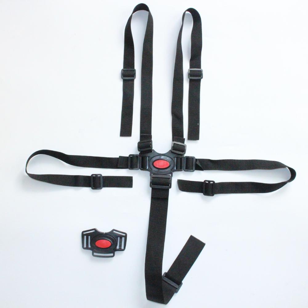 5 Point Harness Nylon Safe Belt Seat Belts 360 Degree Rotating Hook Baby Seat Belts Baby Stroller High Chair Black
