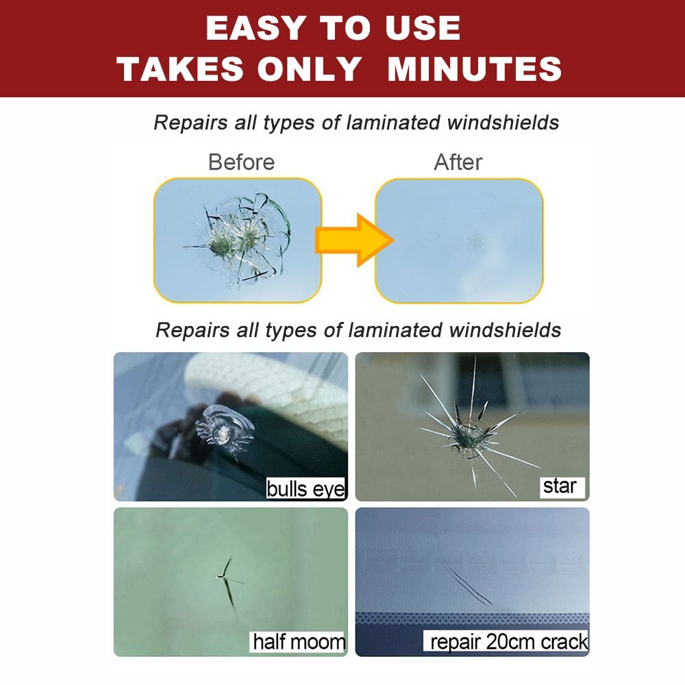 Car Windshield Repair Kit Stars Chip Repair Kit with Windshield Repair Resin for Fix Auto Glass Windshield Crack Chip Scratch