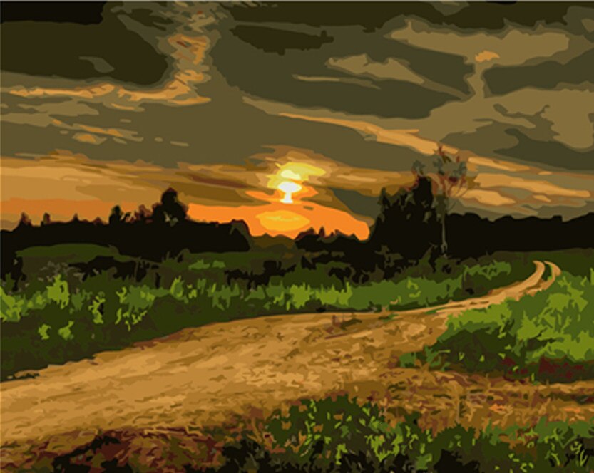 HUACAN peinture à l'huile par numéros coucher de soleil paysage acrylique dessin toile photo pour adulte mur Art décoration bricolage: SZHC1967