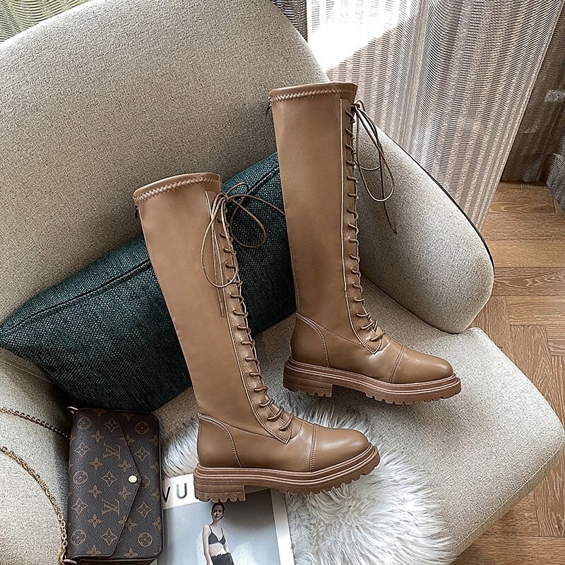 Winter dames kniehoge laarzen beige lange laarzen dames warme bont zwarte bruine laarzen