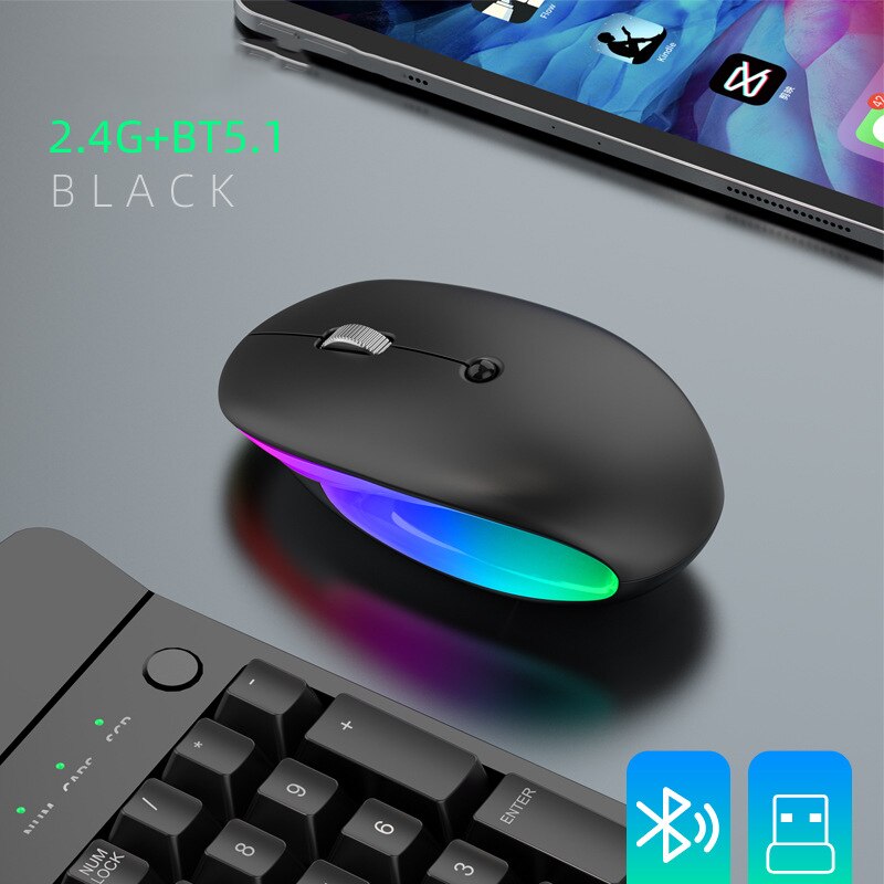 Dual Mode 2.4G Bluetooth-compatible Wireless Mouse Rechargeable Magic Gaming Mouse For PC Gamer Computer Mac iPad Laptop Mause: dual mode black