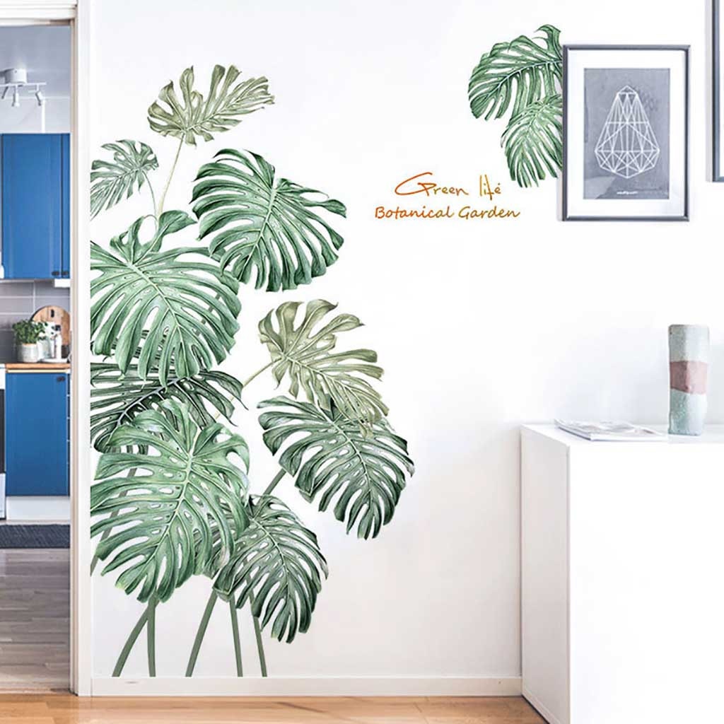 Plante verte autocollant Mural bricolage pivoine Rose fleurs plage feuilles de palmier tropicales Stickers muraux Art moderne vinyle décalcomanie murale
