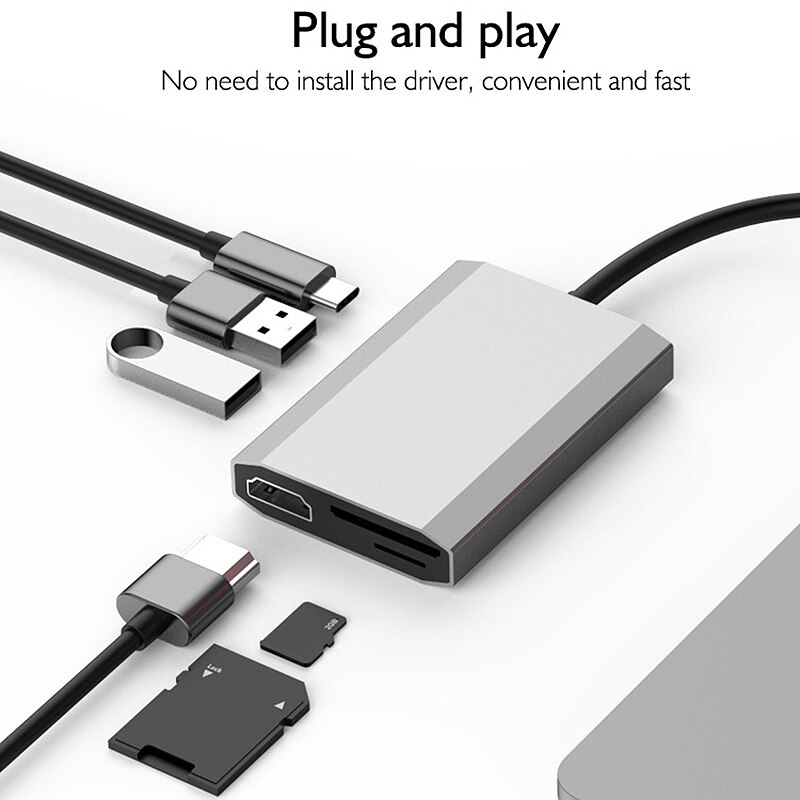 6 In 1 Usb C Hub /Type C Data Hub Met 6-Poort 2 Usb 2.0 + 4K Hdmi + Tf + Micro-Sd + Type C Pd Poorten