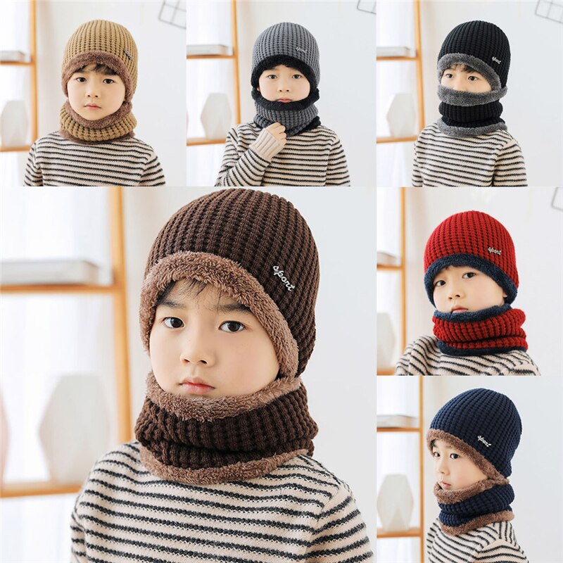 2Pcs Children baby boys hats+scarf sets Kids Patchwork Knitted wool keep Warm beanie caps fitted soft panama bonnet Winter A40