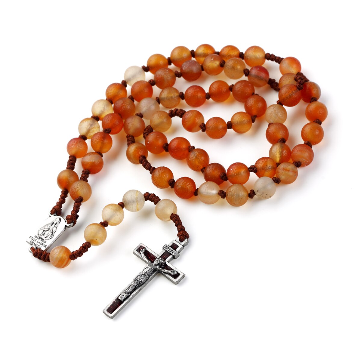 Rosary Beads Catholic Necklace Crucifix Cross Church Memorial Souvenir With Holy Pouch: E