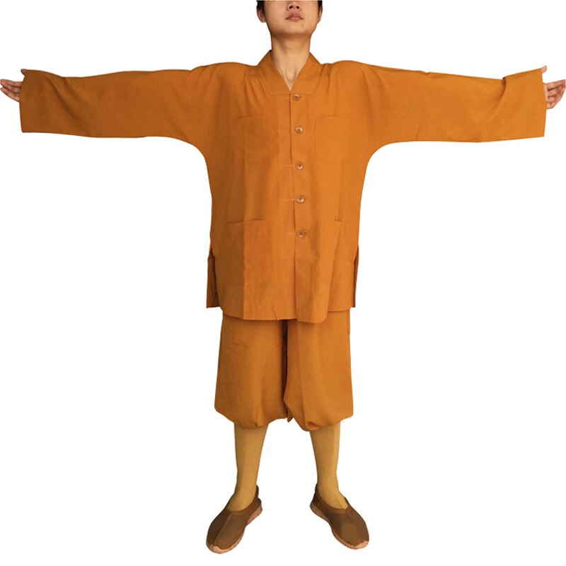 Sommar 2 färger shaolin tempel dräkt zen buddhistisk dräkt låg munk meditation klänning kung fu träning uniform munk kläddräkt