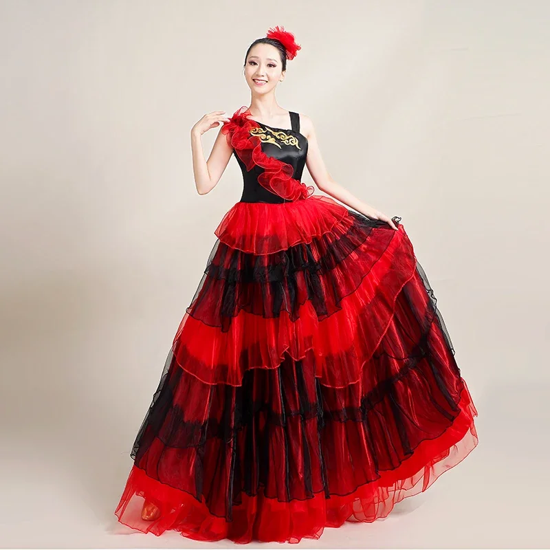 Plus Size Spanish Flamenco Dress Female Belly Dance Dress Gorgeous Stage Performance Team Wear Gypsy Costume