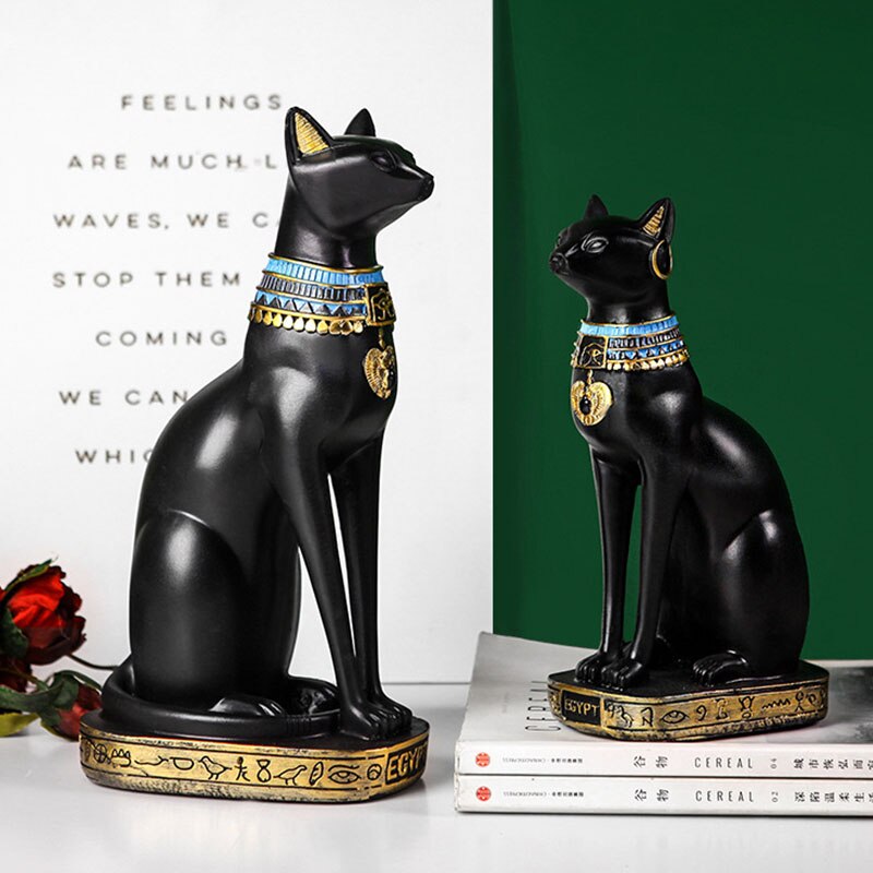 Egyptisk kattgud skulptur bokstöd djurfigurer bokhylla harts hantverk prydnader studie rum kontor skrivbord dekoration