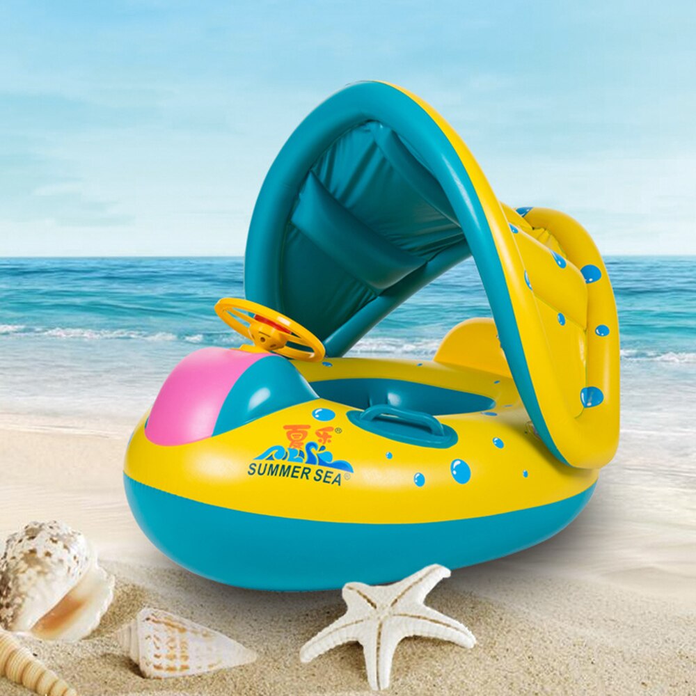 Asiento flotante portátil de círculo hinchable para bebé, Círculo de natación para niños con asiento con sombrilla, accesorios para piscina