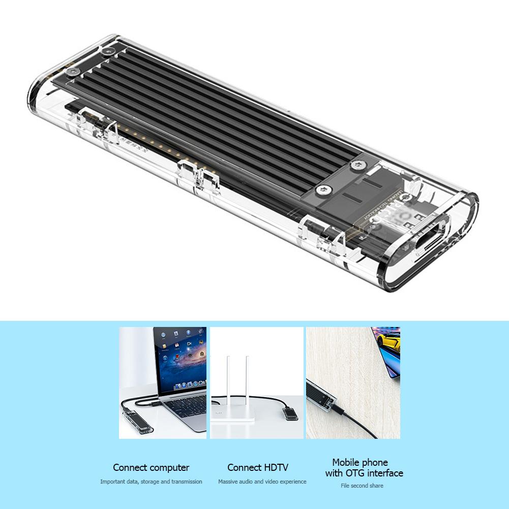 Orico  m2 ssd etui m .2 to usb type c gennemsigtigt harddisk kabinet nvme ssd kabinet til nvme pcie ngff sata m/b nøgle ssd disk