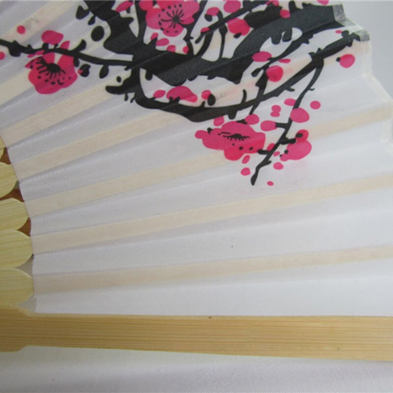 Kirsebærblomst print folde hånd vifter blomster print vintage fan hvid polyester fans sommer piger dans fan