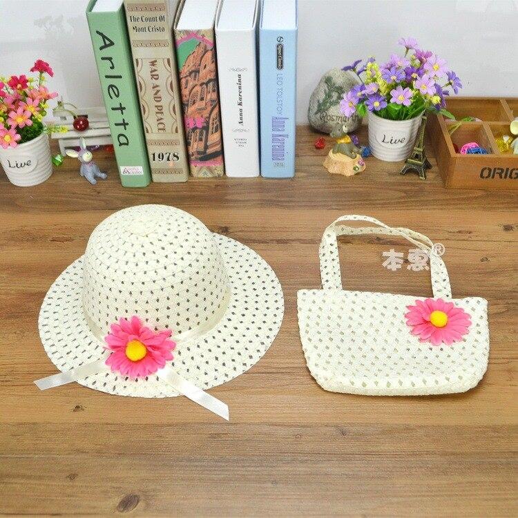 1 Straw Hat + 1 Bag Grote Rand Zomer Reis Stro Hoeden Zonnebrandcrème Roll-Up Zon Strand Hoeden Chapeu feminino Voor Kinderen 1-4 Y