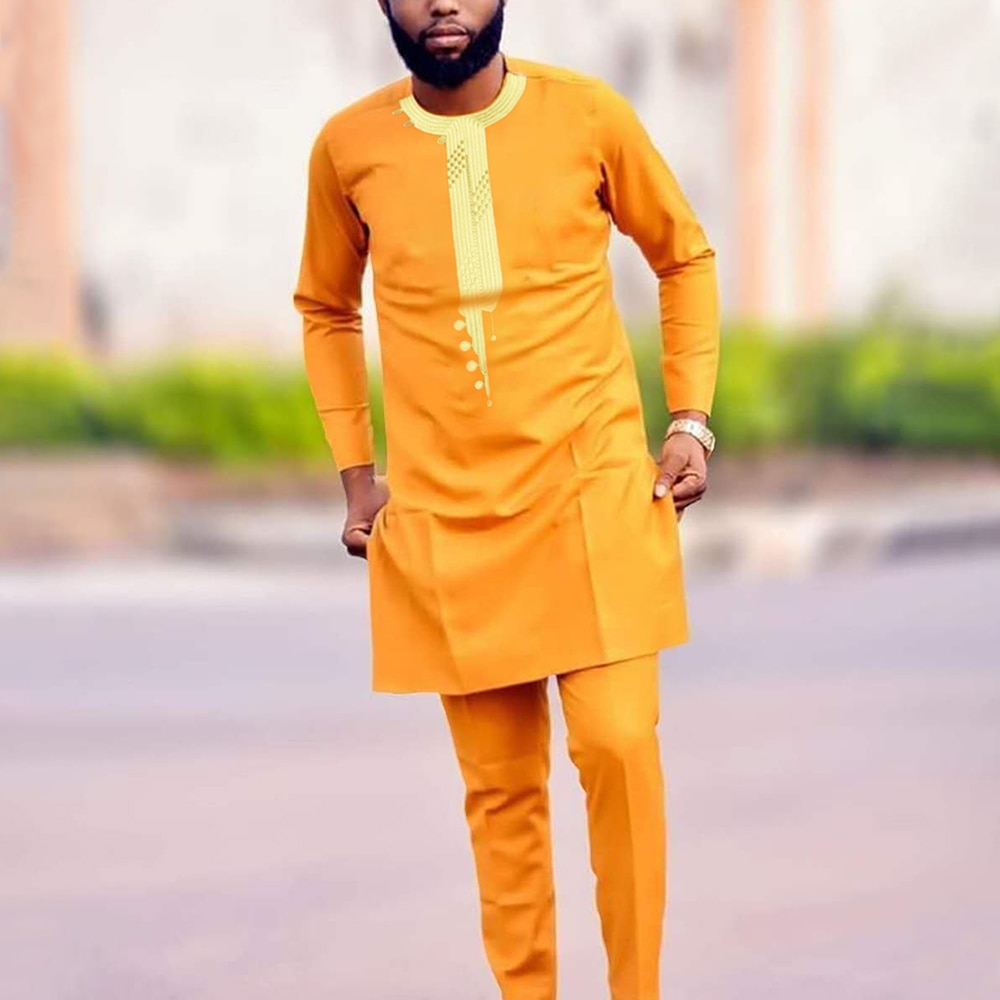 H &amp; D Dashiki Africain Tenue Hommes Chemise Brodée Pantalon 2 Pièces Costume Hippie Hommes Musulman Ensembles Thobe 2022 Européenne Vêtements