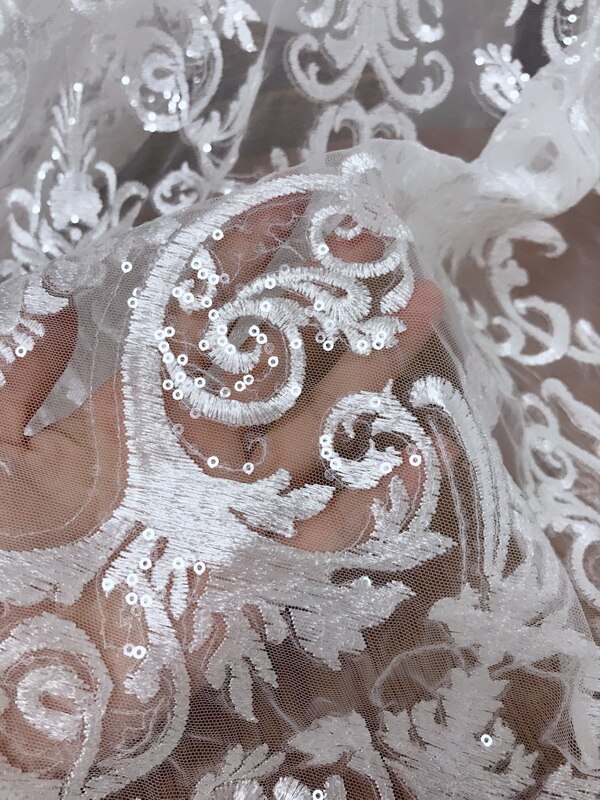 135cm hvite brudekjoler til brudekjoler applikasjon diy brude hodeplagg skjerf slør brodert paillett blondere stoff lapp gardin