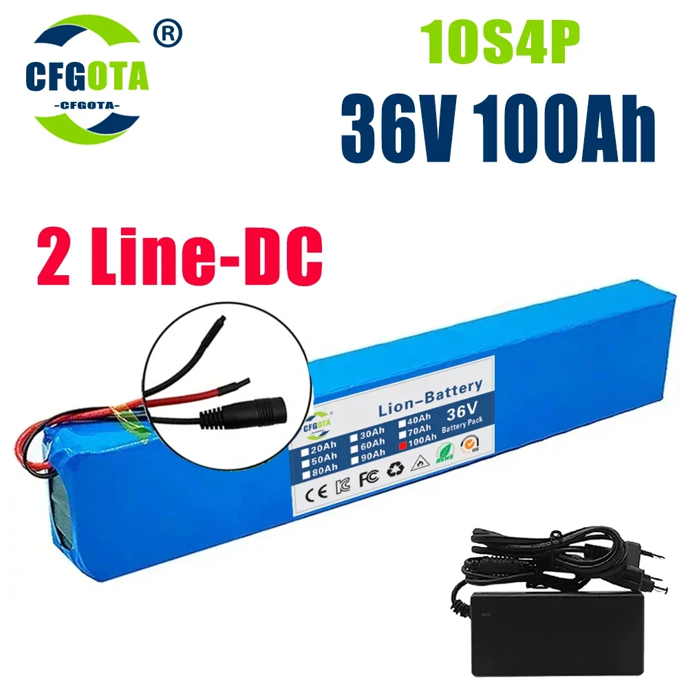 18650 battery pack 10s4p 36V 100AH high power 600W, suitable for electric bicycle lithium battery with charger sales: green