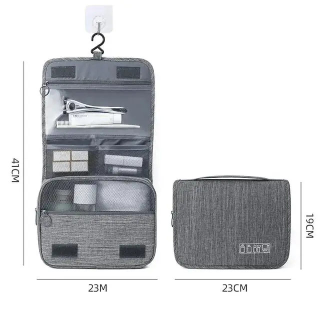 1PC Oxford Fabric Men Business Przenośna pamięć masowa Organizer na przybory toaletowe Damska kosmetyczka Wodoodporna wisząca podróżna kosmetyczka: Beżowy