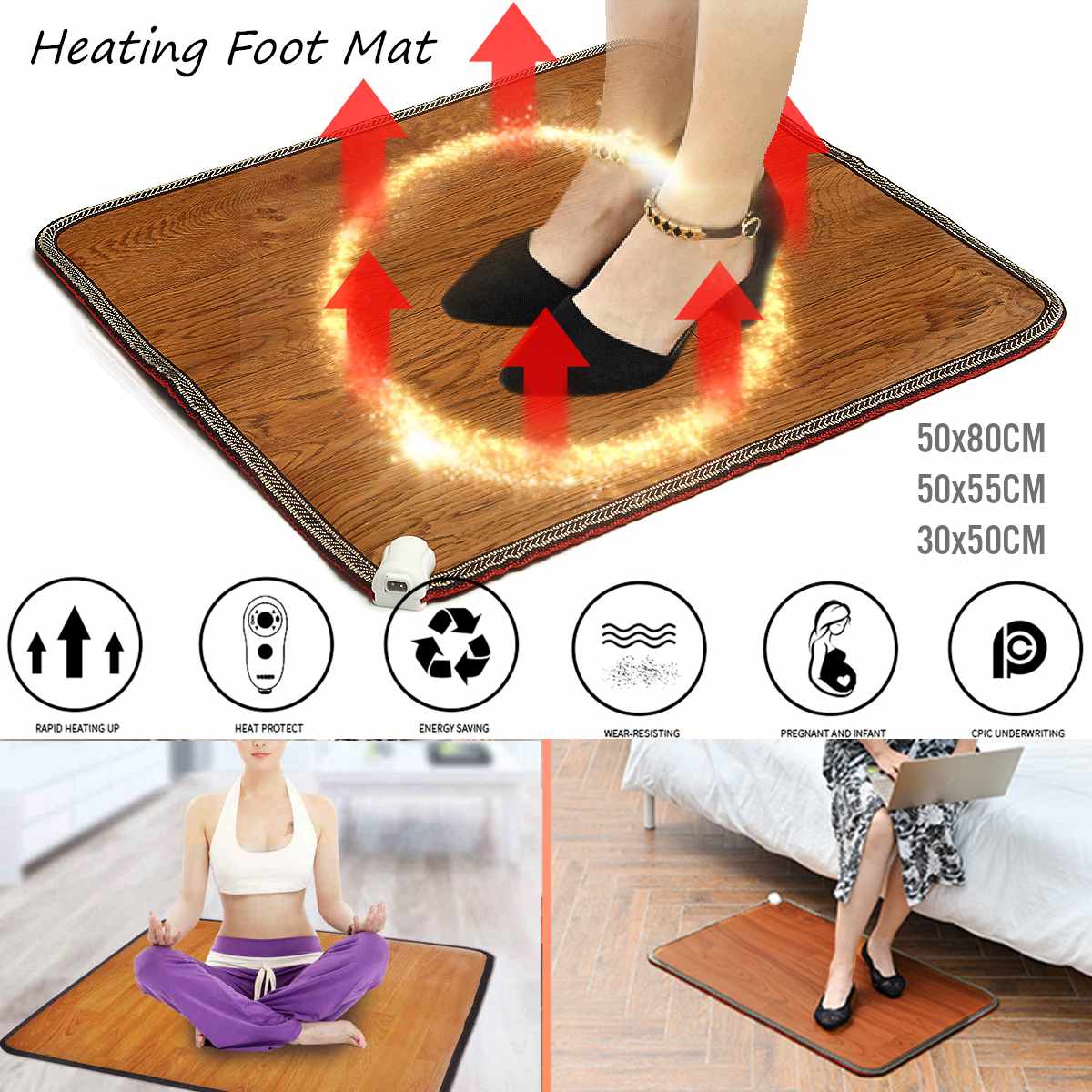 Lederen Verwarming Voet Mat Warmer Elektrische Verwarming Pads Voeten Been Warmer Tapijt Thermostaat Warming Gereedschap Thuis Kantoor 3 Maten