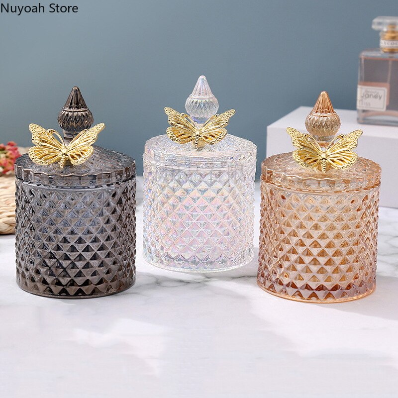 Kreative Glas Glas Kerze Glas mit Deckel Multicolor Schmuck Lagerung Box Runde Lagerung Glas Wohnzimmer Hause Dekoration Zubehör