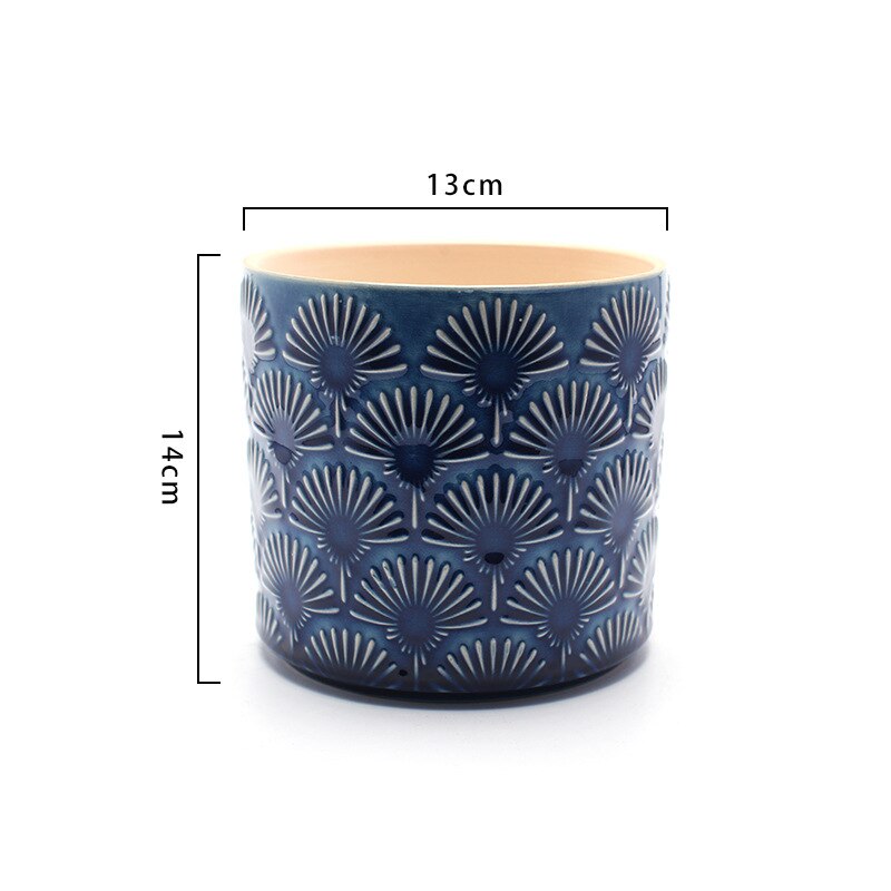Japanese Style Ceramic Flower Pot Leaf Pattern Vase Dandelion Pattern Vase Simple Style Home Desktop Decor Garden Decoration: Dandelion blue
