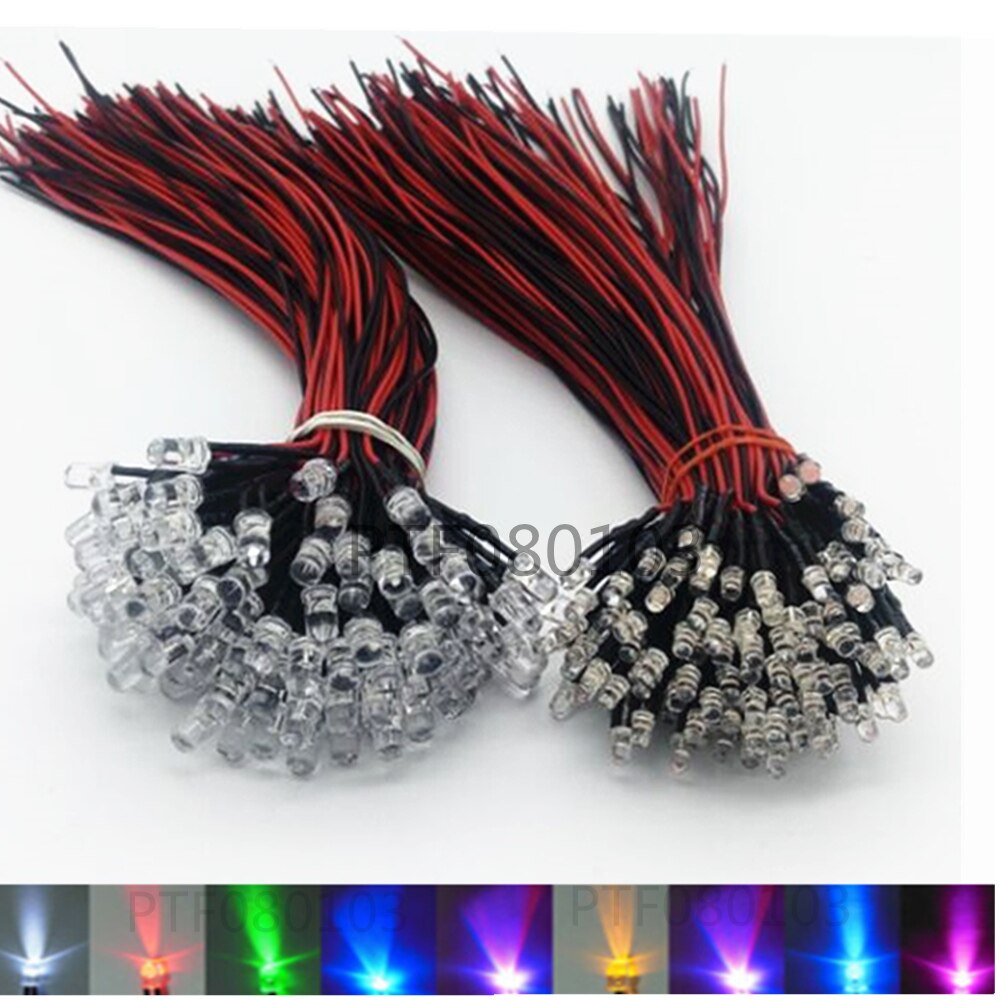 Lámpara de luz LED con cable de 3mm y 5mm, diodos emisores precableados para decoración del hogar, DC12V, lote de 20 piezas, 20cm