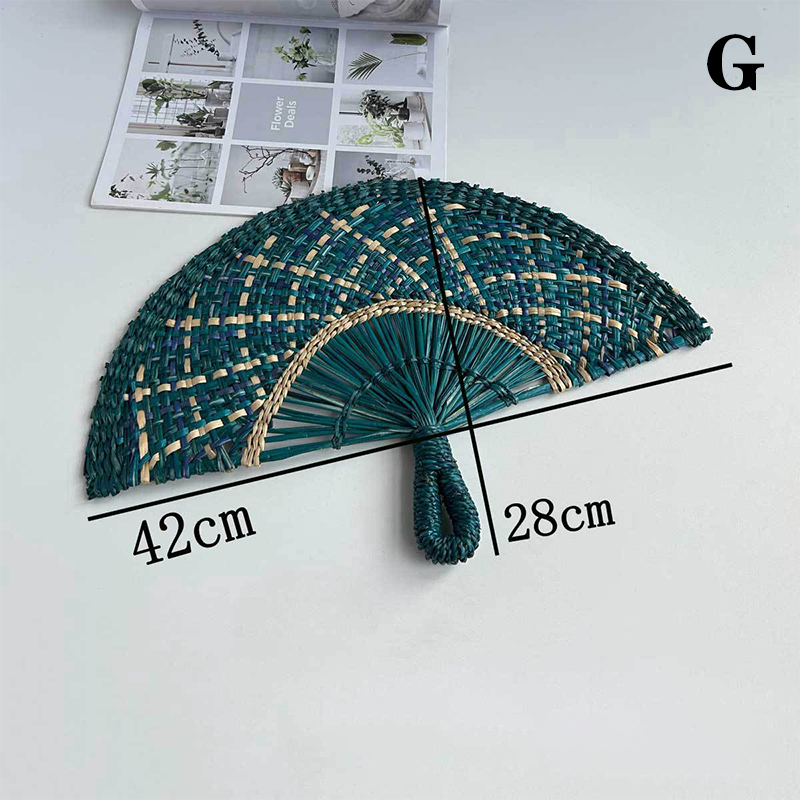 Hand-woven Straw Fan Decorative Handmade Semicircular Woven Fan Summer Cooling Fan Handheld Fan Home Decor: Dark Khaki