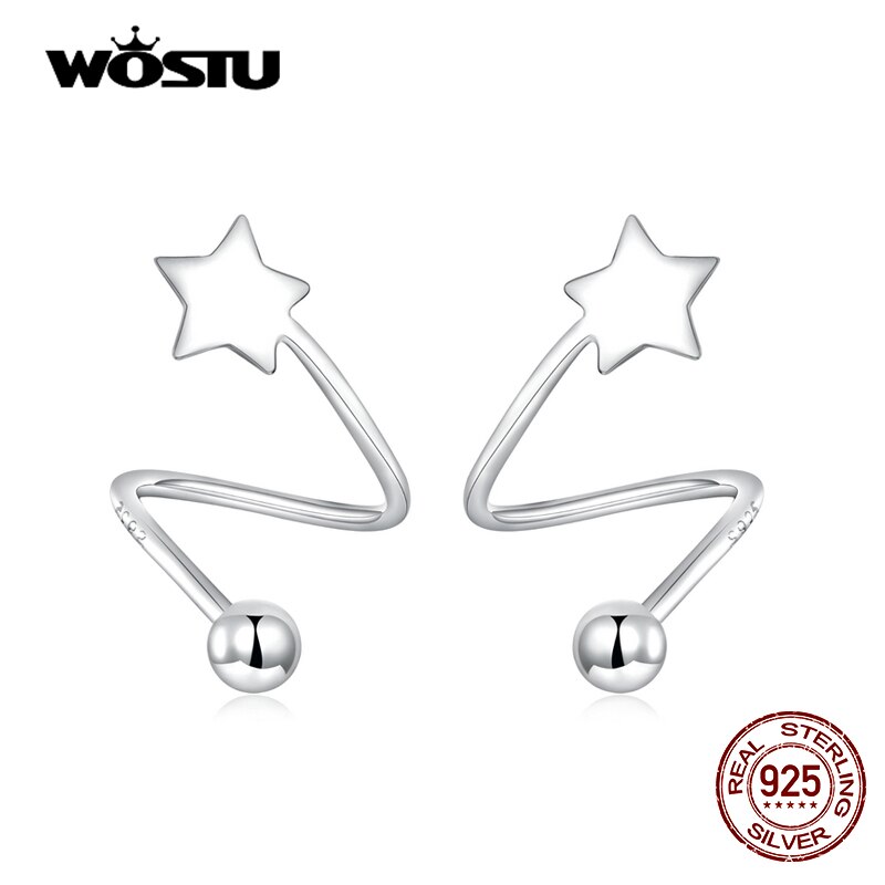 Wostu 100% 925 prata esterlina estrela &amp; coração parafuso prisioneiro brincos pequenos para mulheres minimalista moda jóias cqe1410